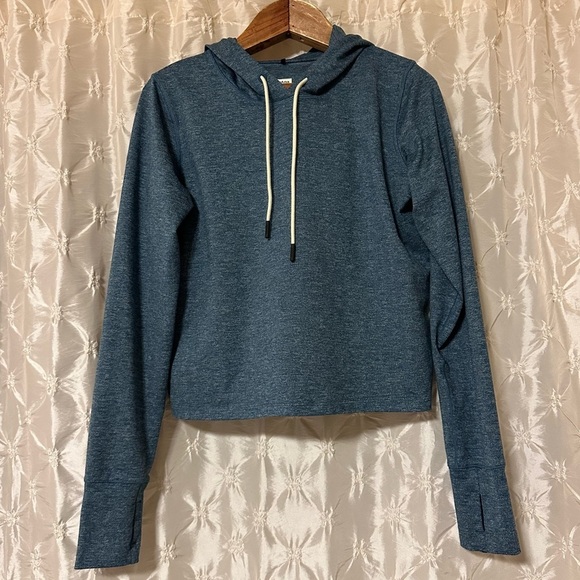 Prana Teal Blue Cropped Performance Hoodie Sweatshirt - Picture 1 of 10